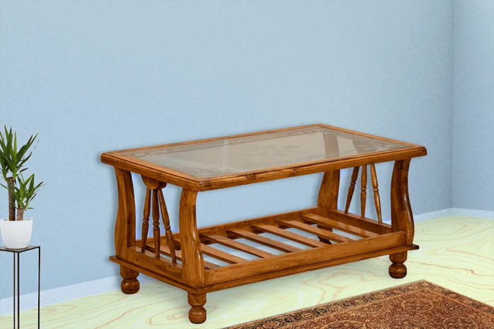 VIVDeal Glass Teak Center Table 1